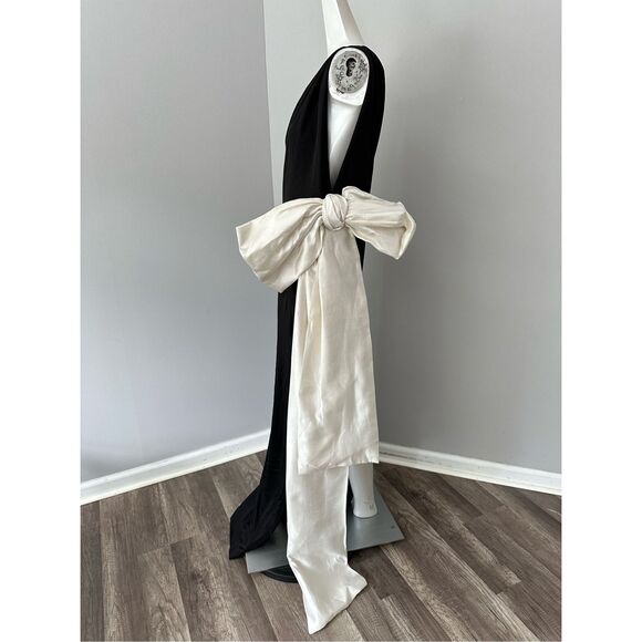 NWT Daniele Carlotta Sleeveless Colorblock One Shoulder Gown Black Ivory Size XS - Picture 7 of 12